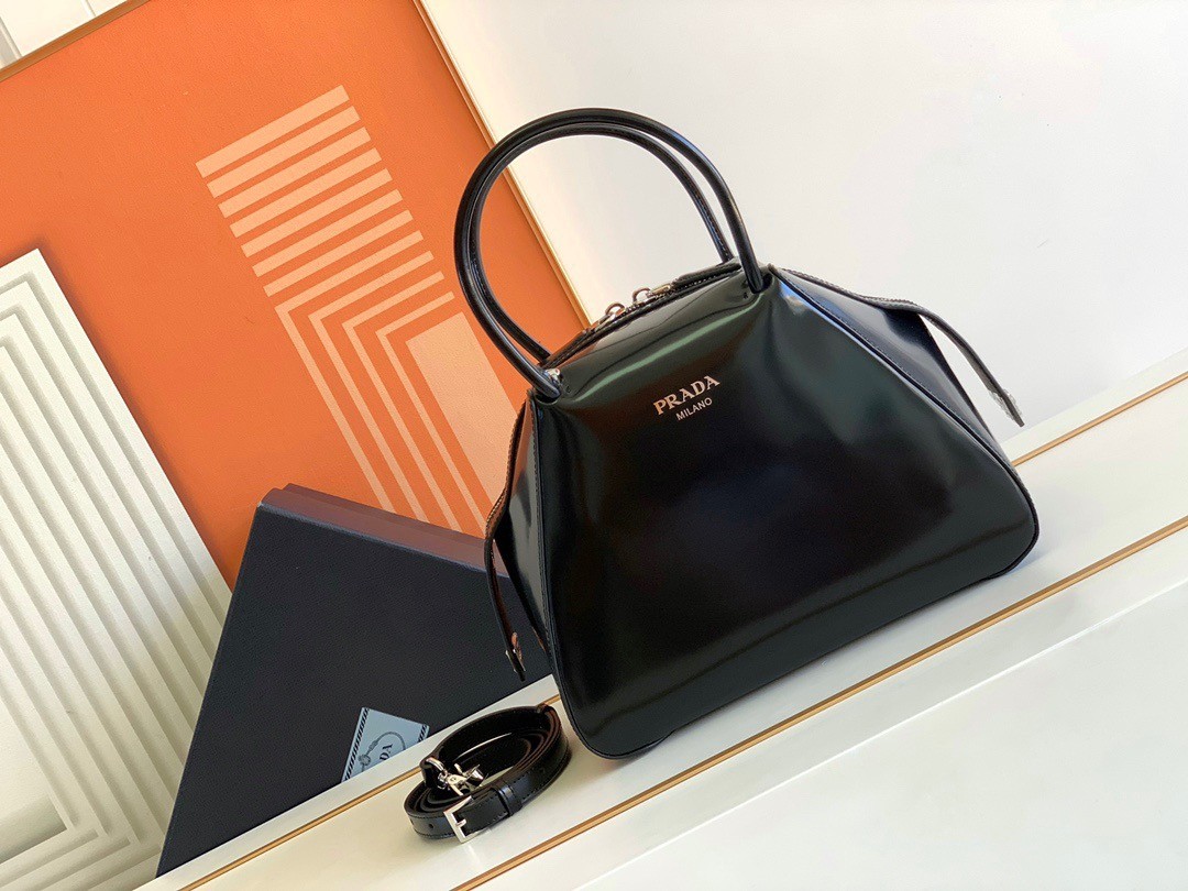 pra*a S*pernova small handbag in black brushed leather