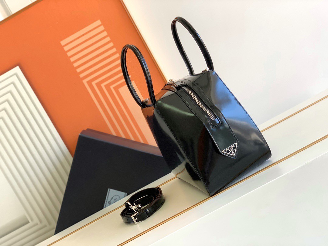 pra*a S*pernova small handbag in black brushed leather