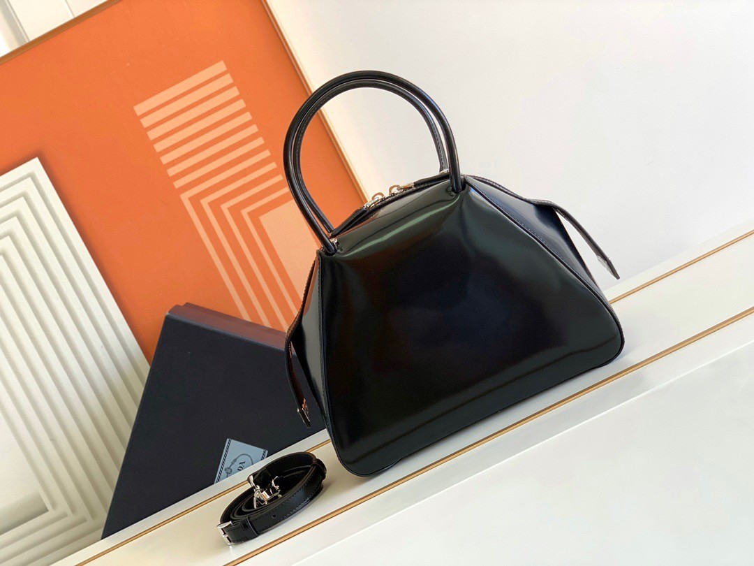 pra*a S*pernova small handbag in black brushed leather