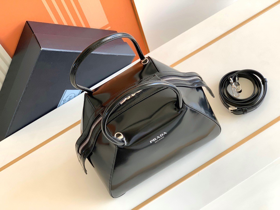 pra*a S*pernova small handbag in black brushed leather
