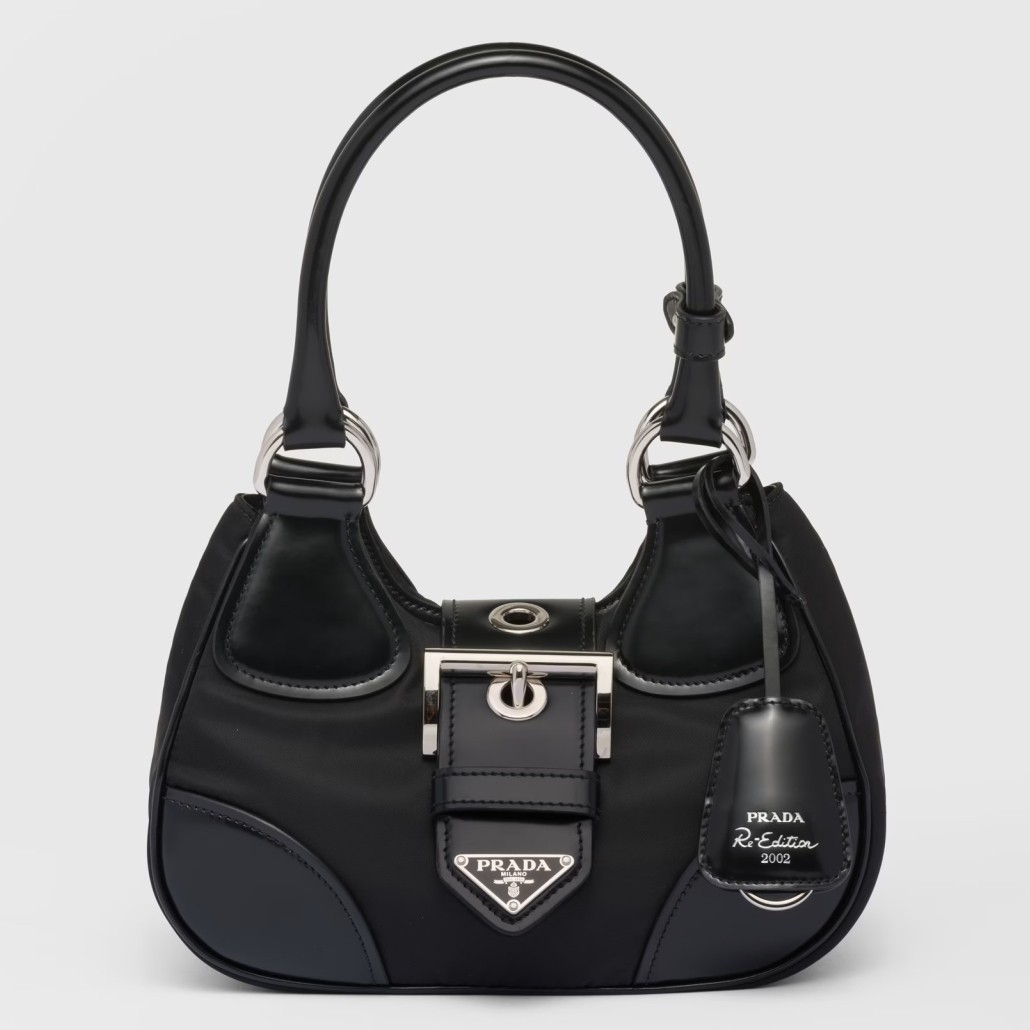 Pra*a moon bag in black re-nylon and leather