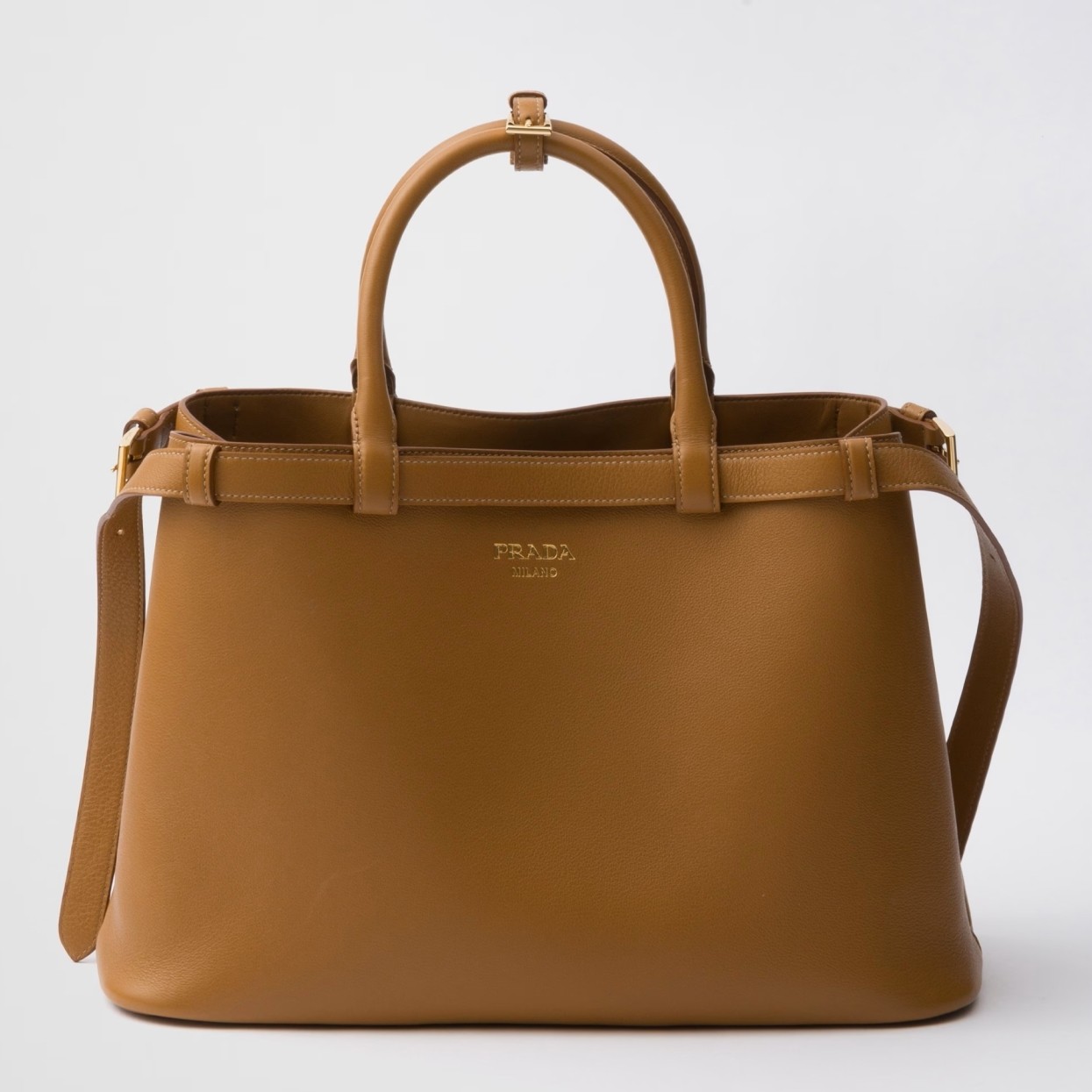 Pra*a buckle medium bag with double belt in brown leather