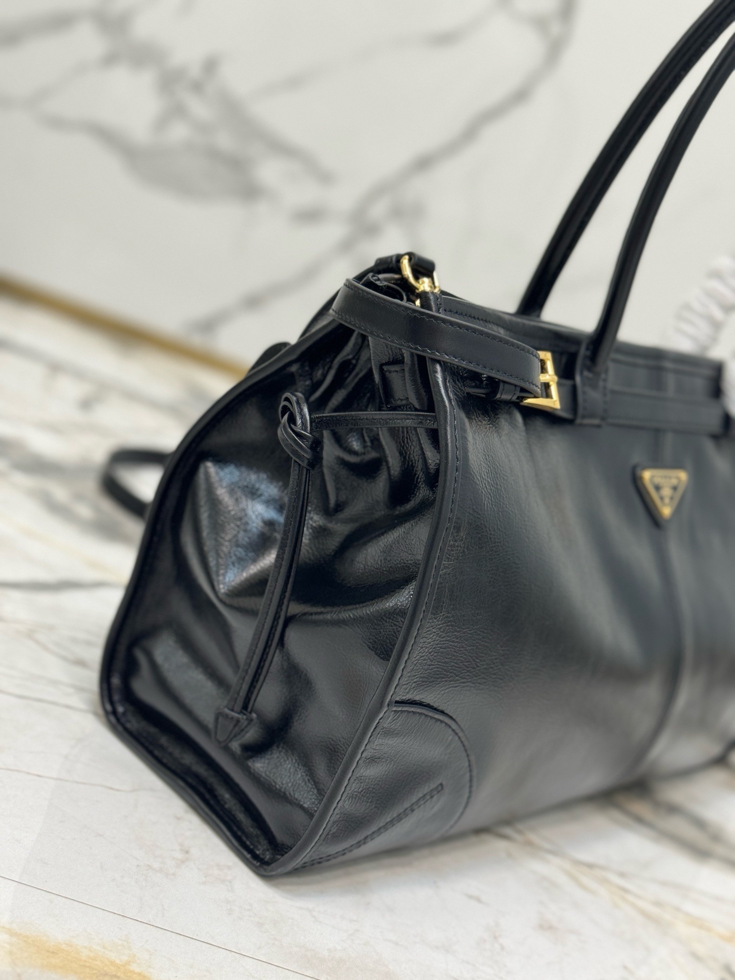 Pra*a large tote bag in black soft leather