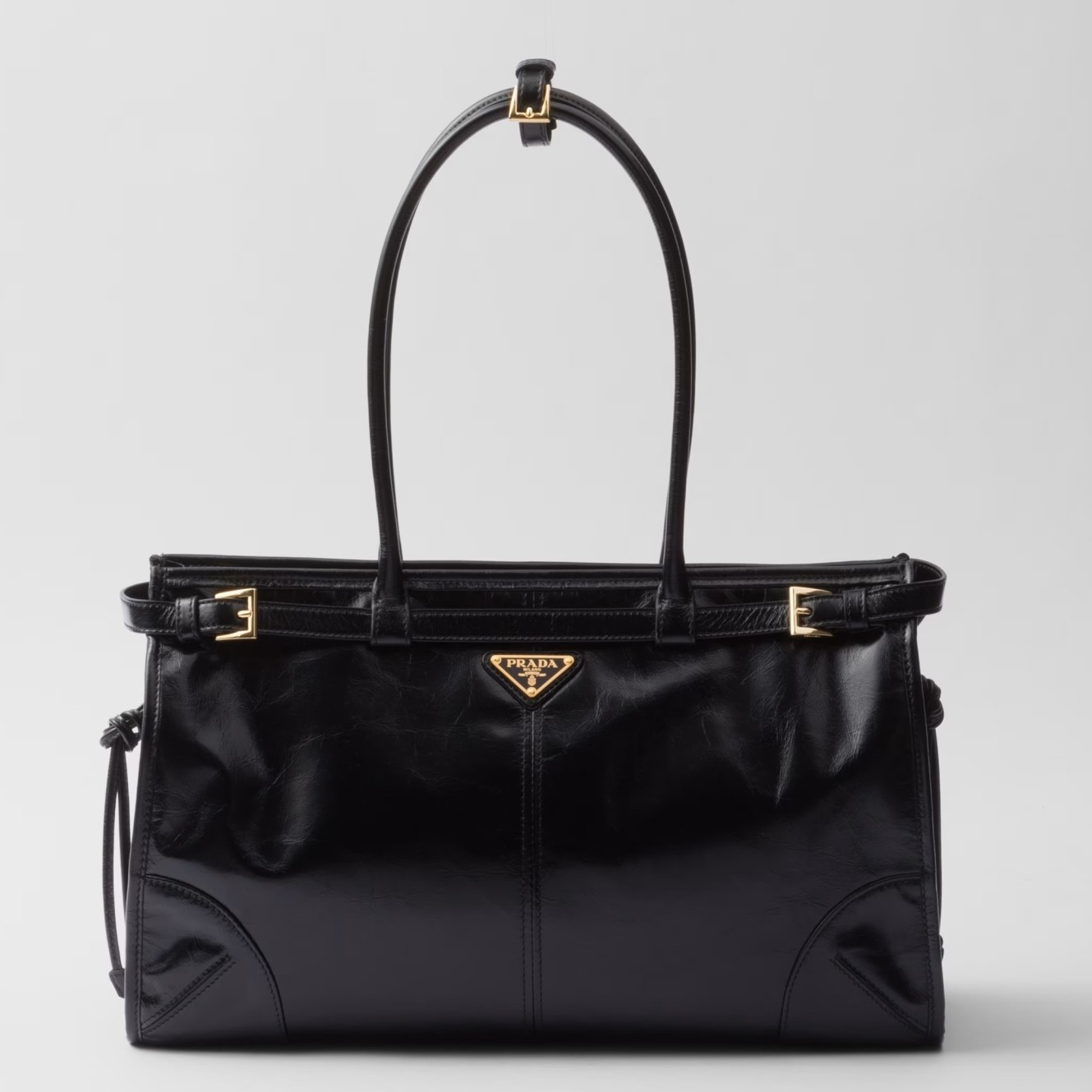 Pra*a large tote bag in black soft leather