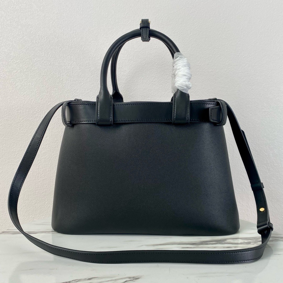 Pra*a buckle medium bag with belt in black leather