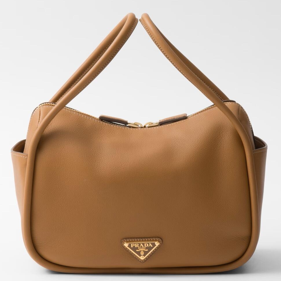 Pra*a top handle bag in caramel grained leather