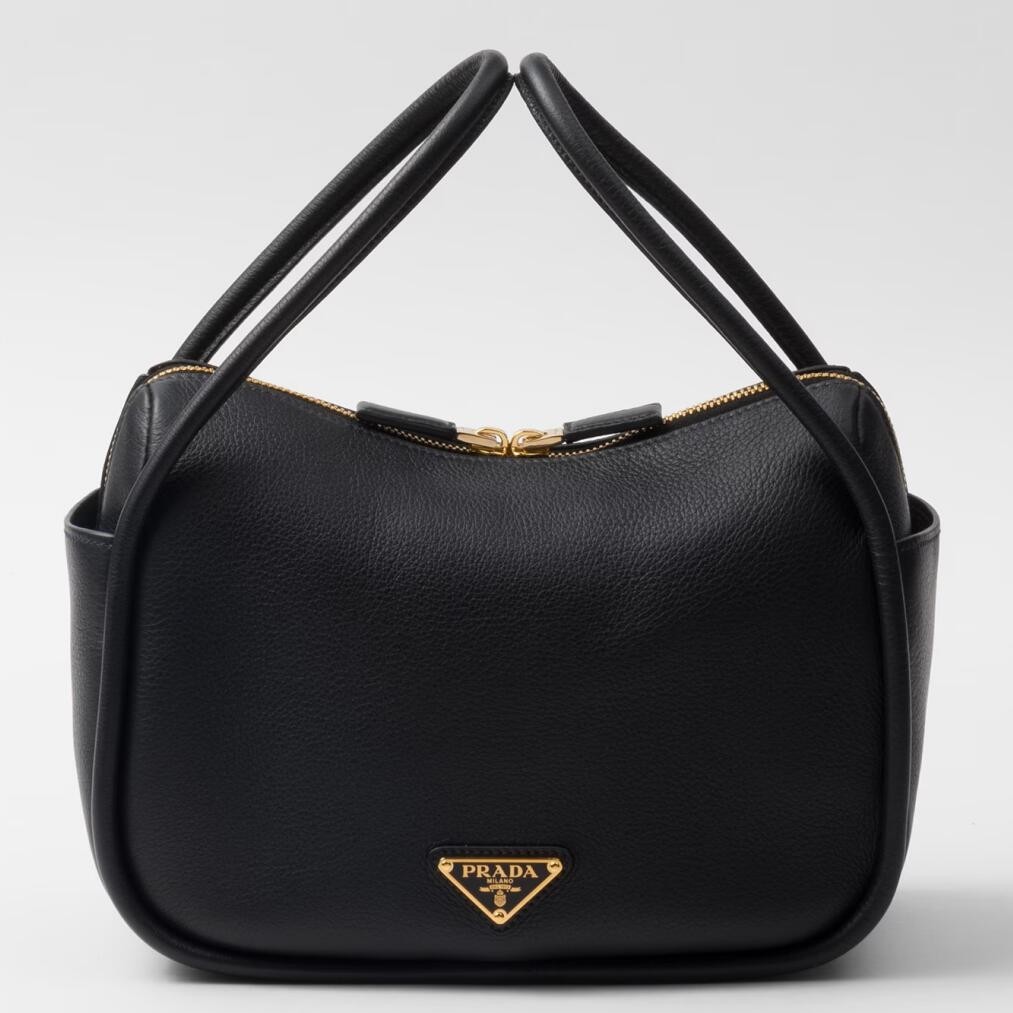 Pra*a top handle bag in black grained leather