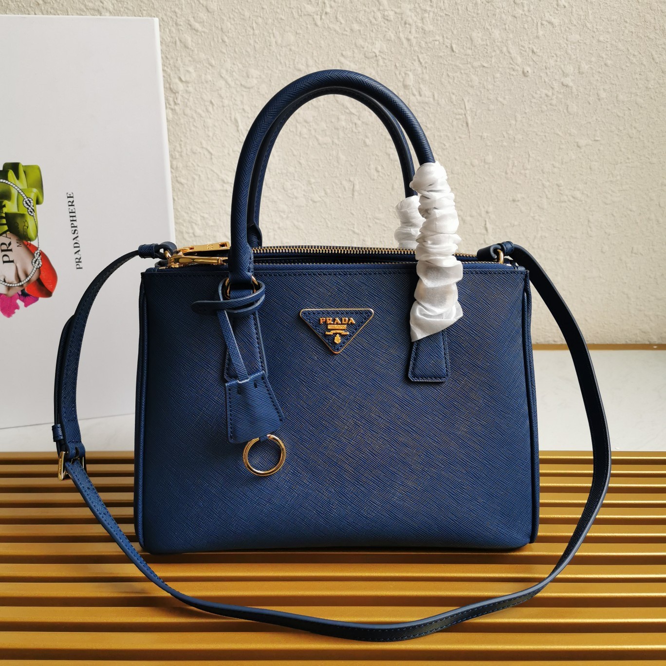 Pra*a small galleria bag in bluette saffiano leather