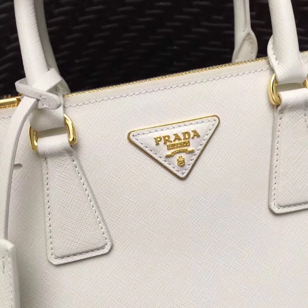 Pra*a small galleria bag in white saffiano leather