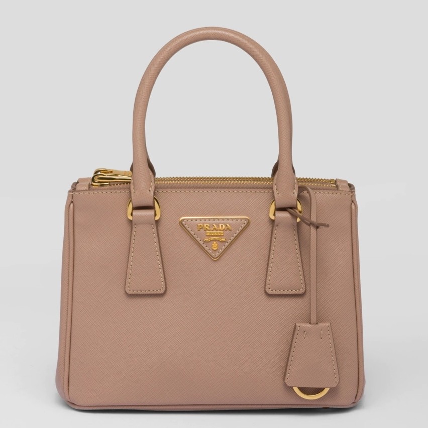 Pra*a mini galleria bag in beige saffiano leather