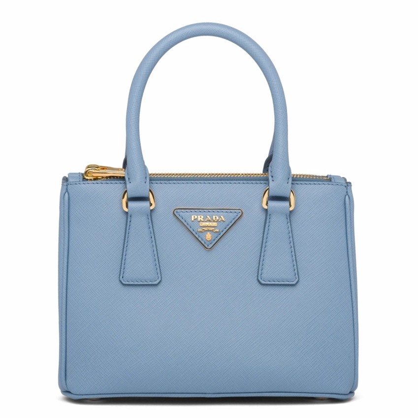 Pra*a mini galleria bag in light blue saffiano leather