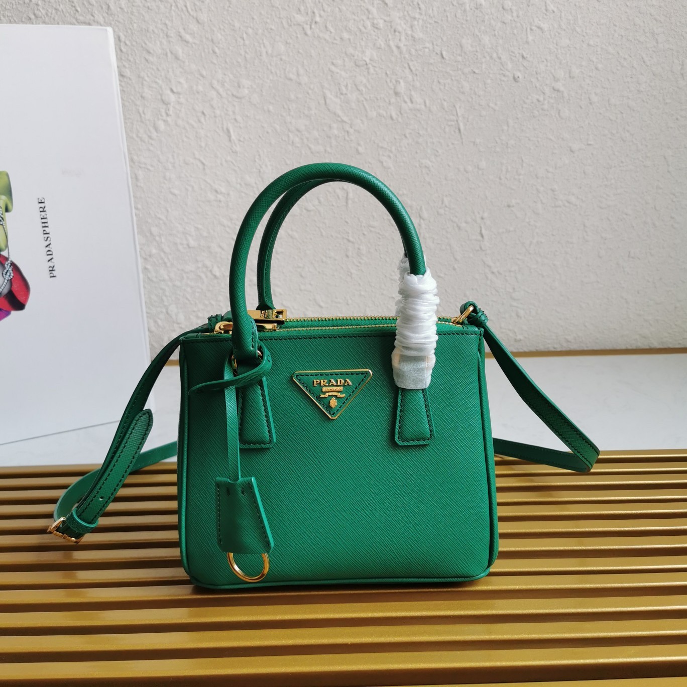 Pra*a mini galleria bag in green saffiano leather