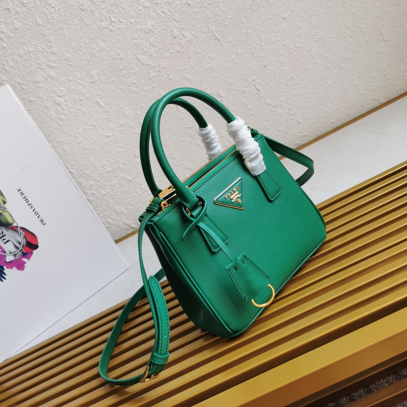 Pra*a mini galleria bag in green saffiano leather