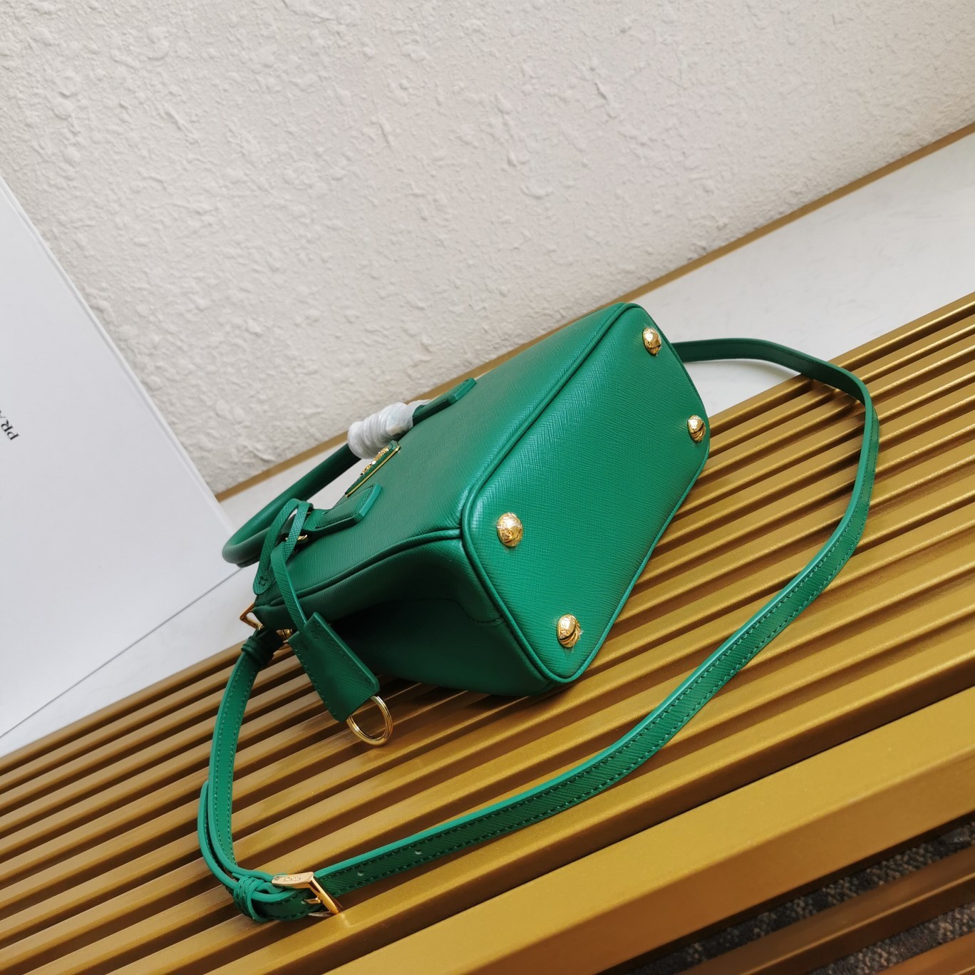 Pra*a mini galleria bag in green saffiano leather