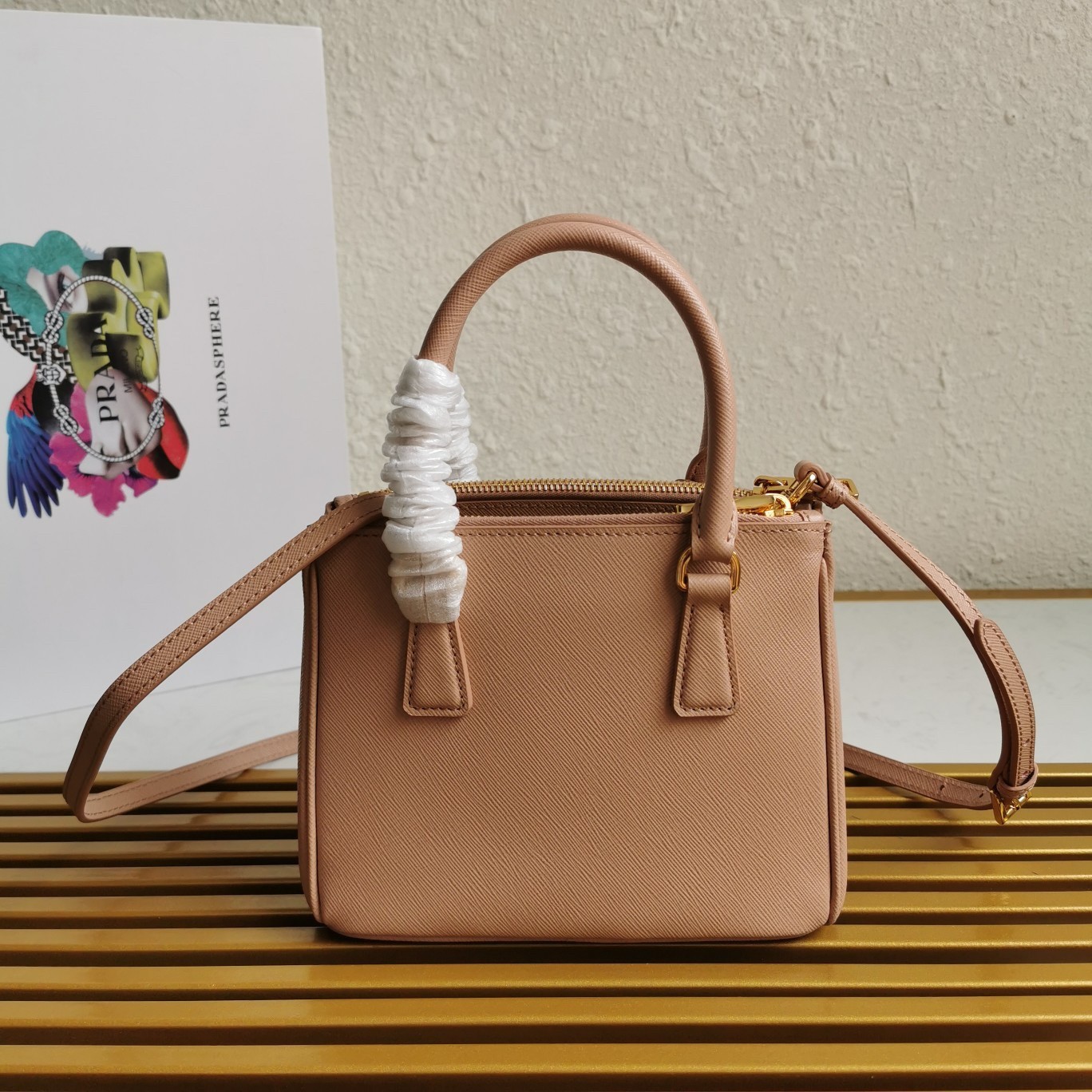 Pra*a mini galleria bag in powder pink saffiano leather