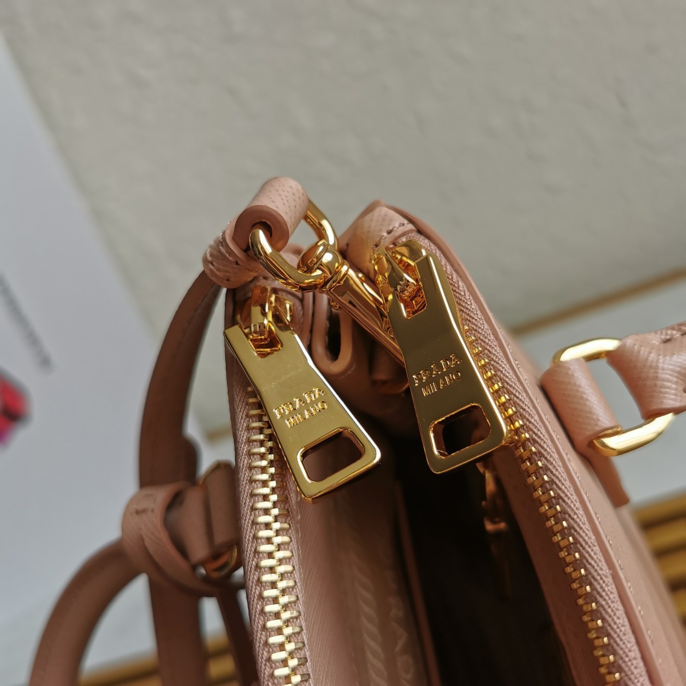 Pra*a mini galleria bag in powder pink saffiano leather