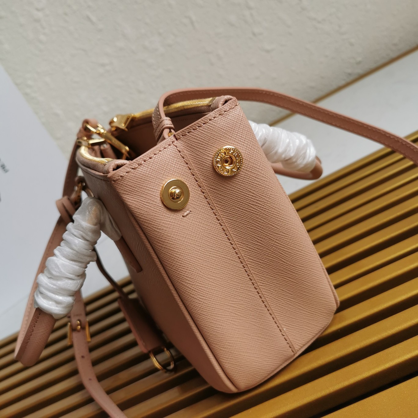 Pra*a mini galleria bag in powder pink saffiano leather