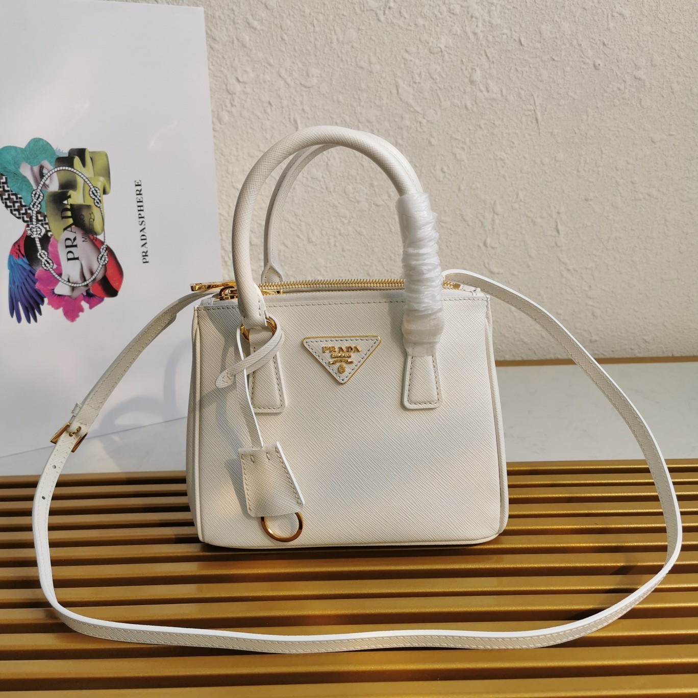 Pra*a mini galleria bag in white saffiano leather