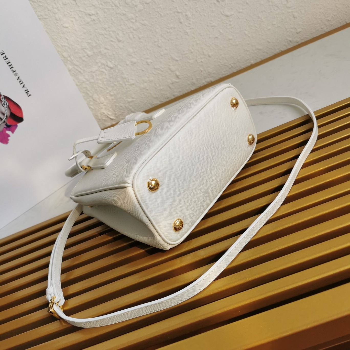 Pra*a mini galleria bag in white saffiano leather