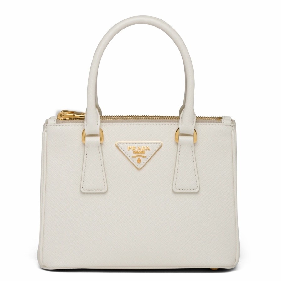 Pra*a mini galleria bag in white saffiano leather
