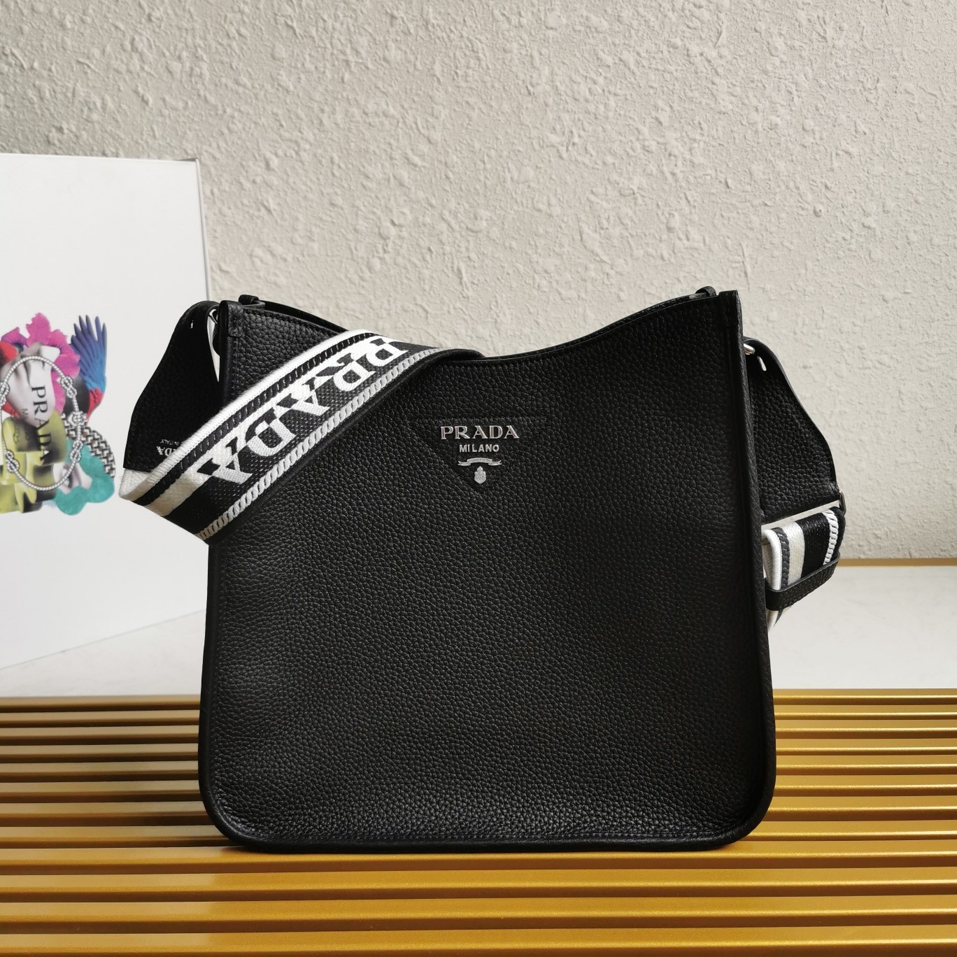 Pra*a hobo bag in black grained leather