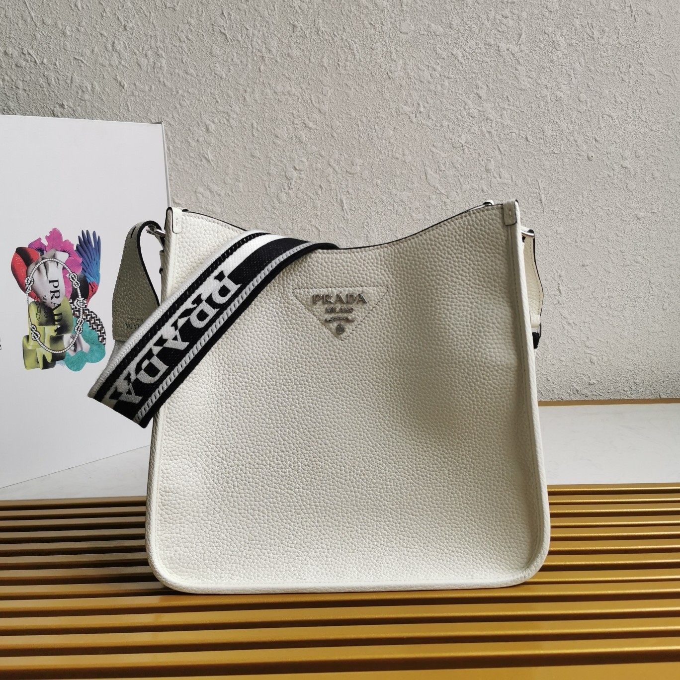 Pra*a hobo bag in white grained leather