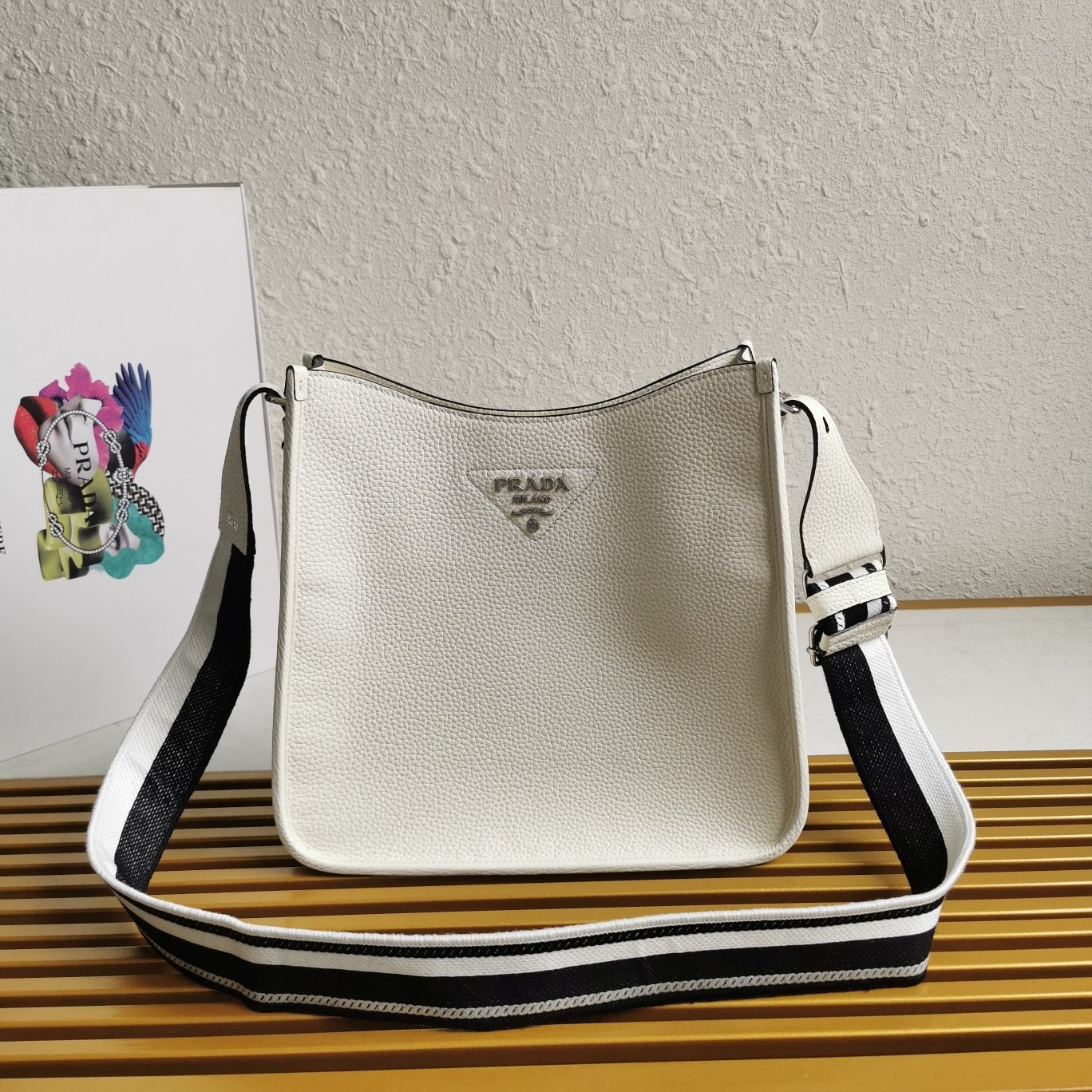Pra*a hobo bag in white grained leather