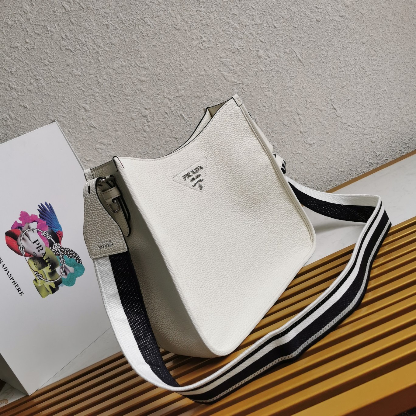 Pra*a hobo bag in white grained leather