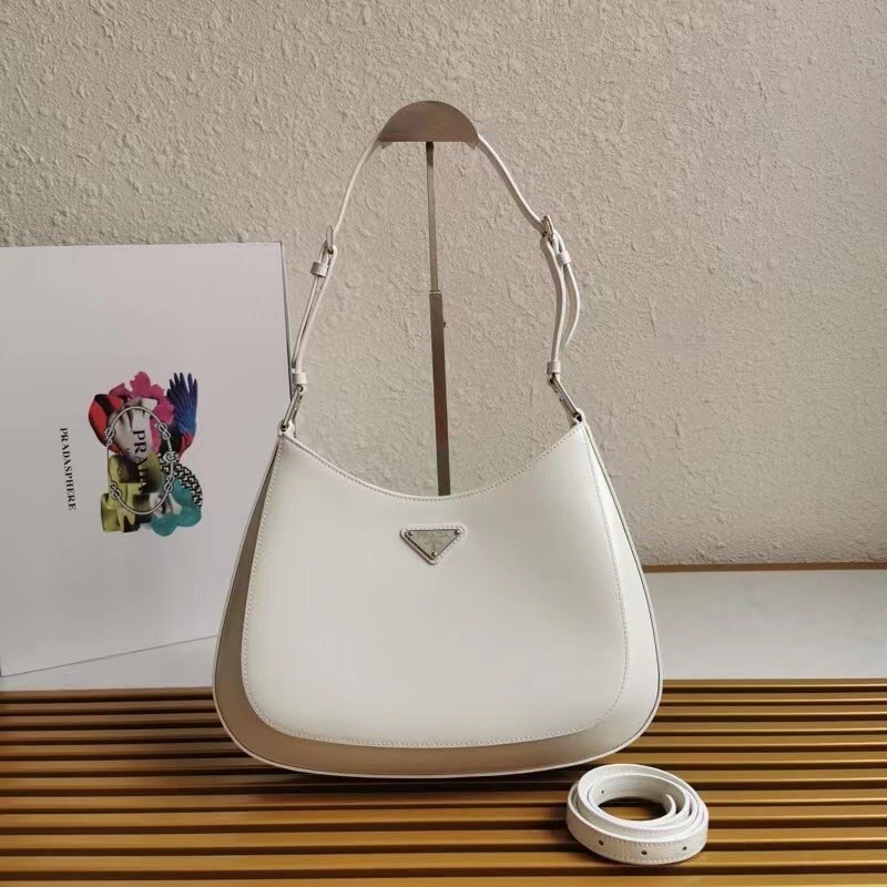 Pra*a cleo large shoulder bag in white brushed leather
