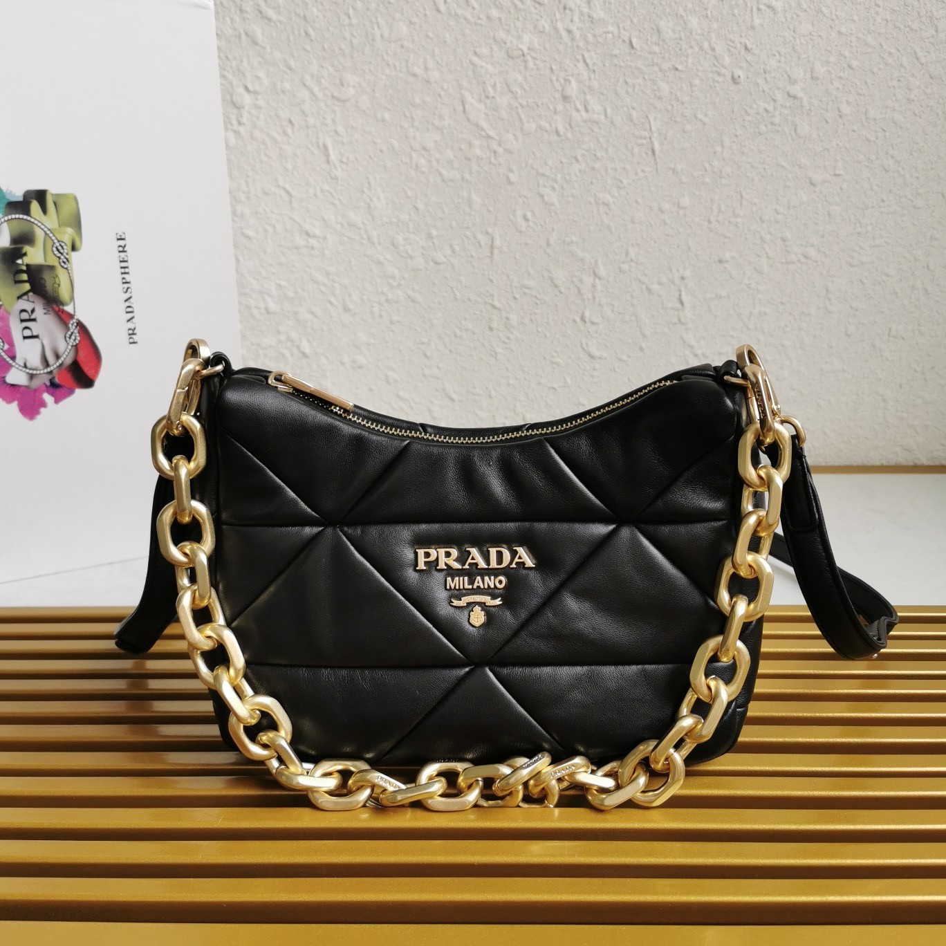 Pra*a system patchwork bag in black nappa leather