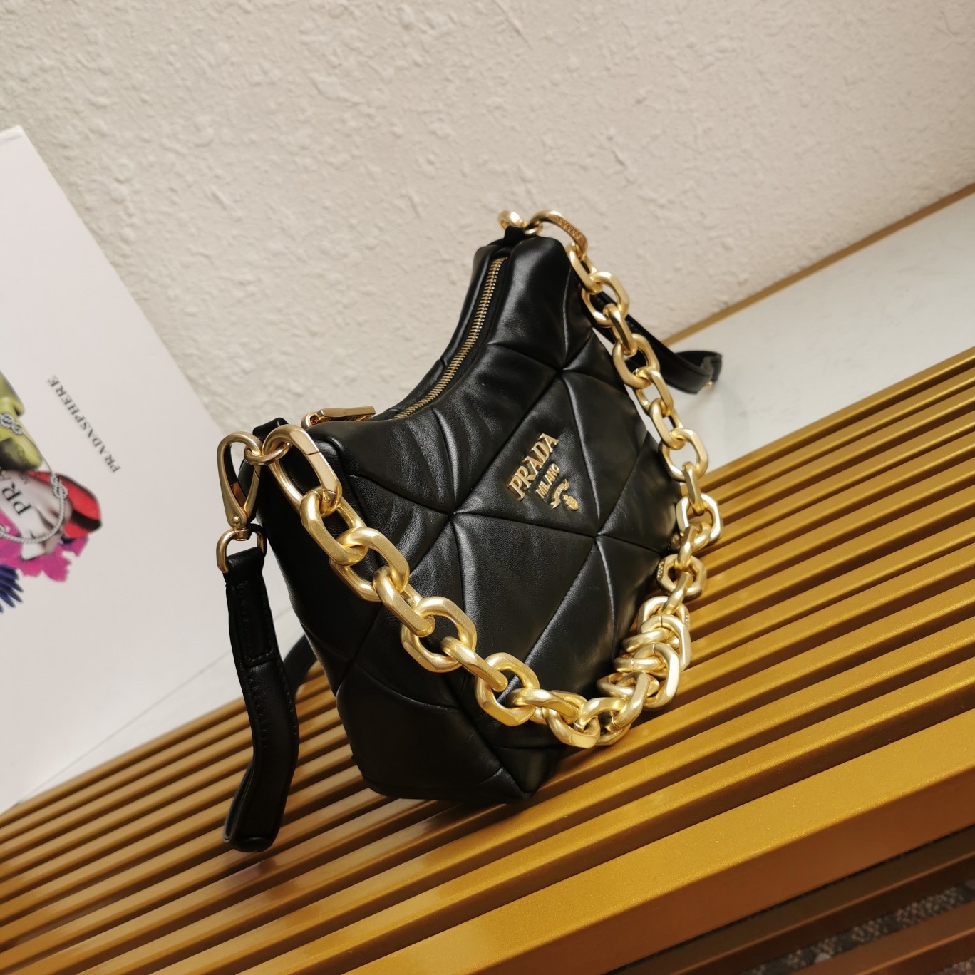 Pra*a system patchwork bag in black nappa leather