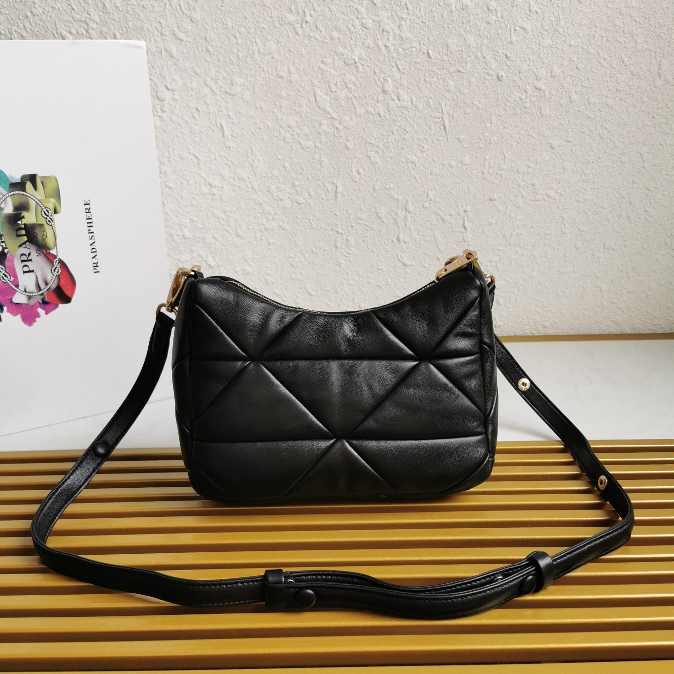 Pra*a system patchwork bag in black nappa leather