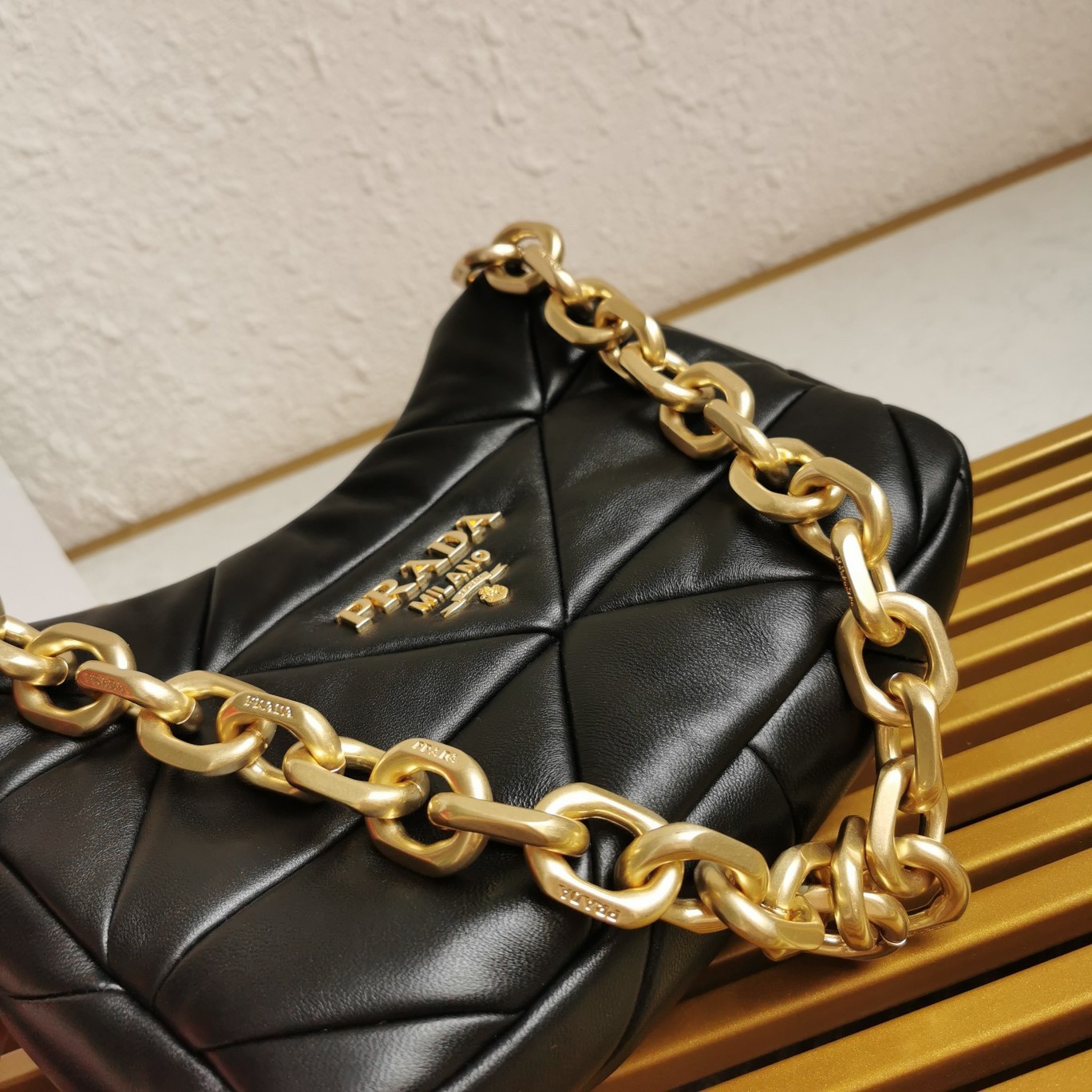 Pra*a system patchwork bag in black nappa leather