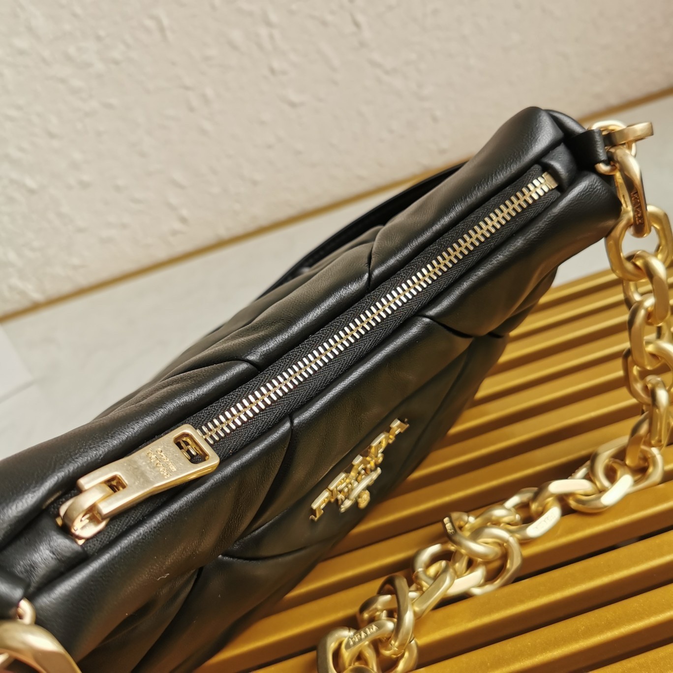 Pra*a system patchwork bag in black nappa leather