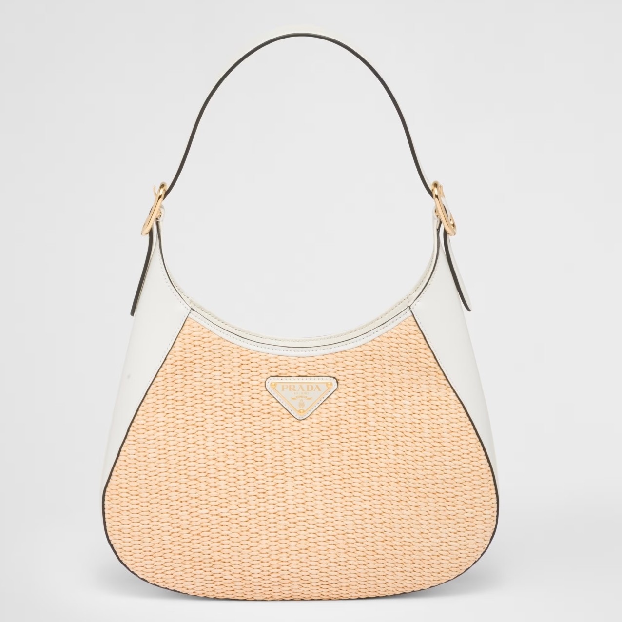 Pra*a shoulder bag in woven straw and white leather