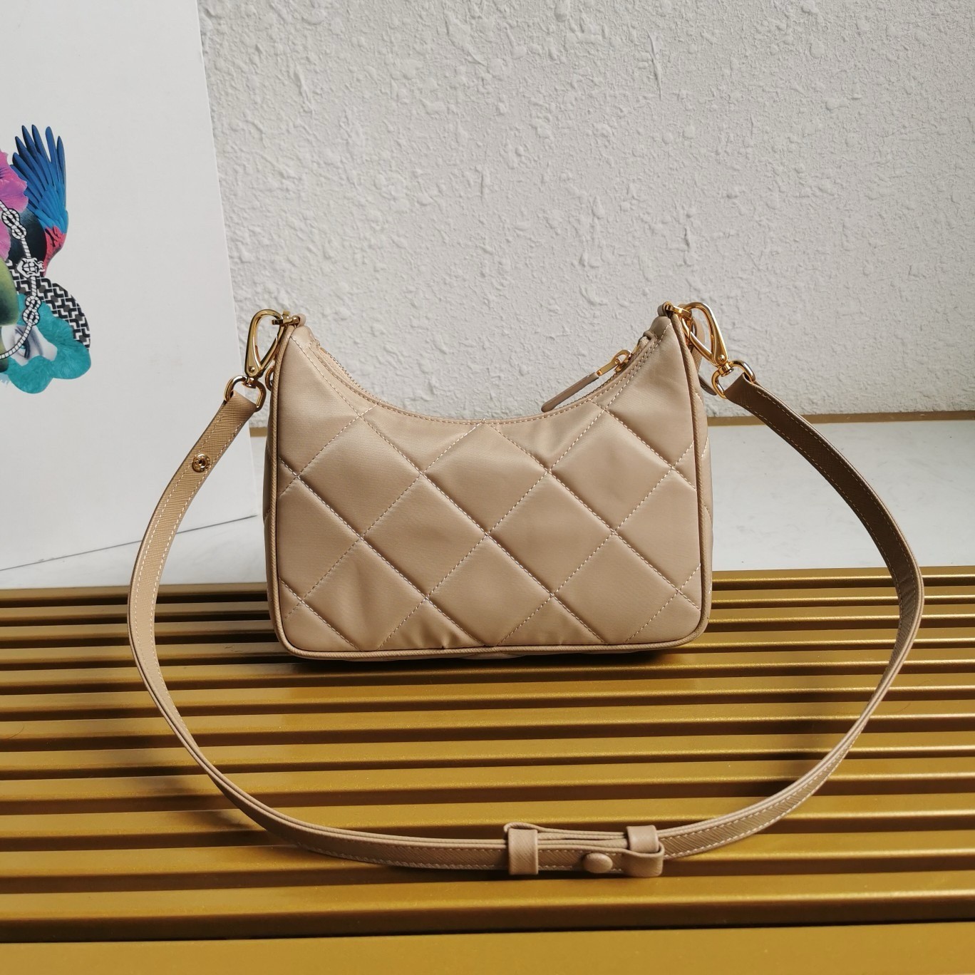 Pra*a re-edition 1995 chaine mini bag in beige re-nylon