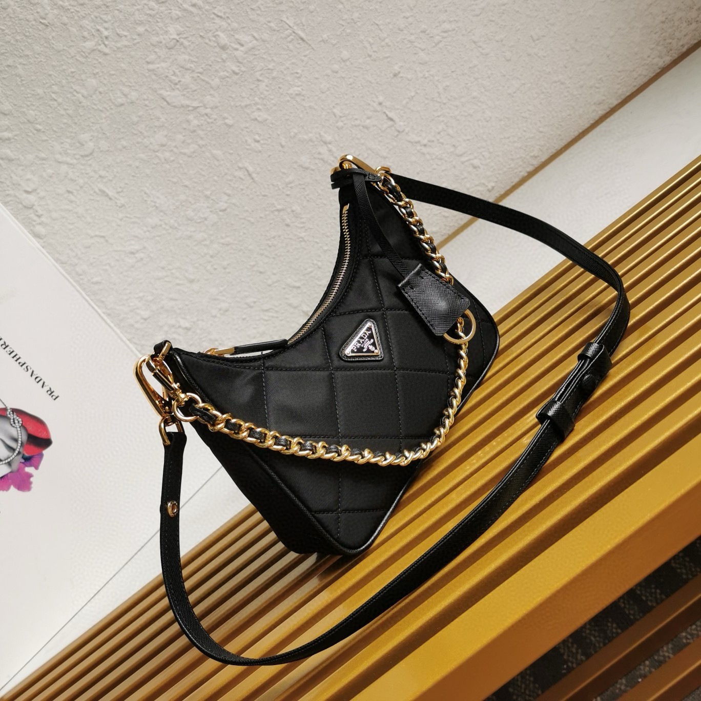 Pra*a re-edition 1995 chaine mini bag in black re-nylon