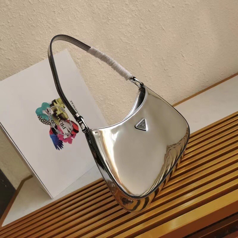 Pra*a cleo small shoulder bag in silver brushed leather