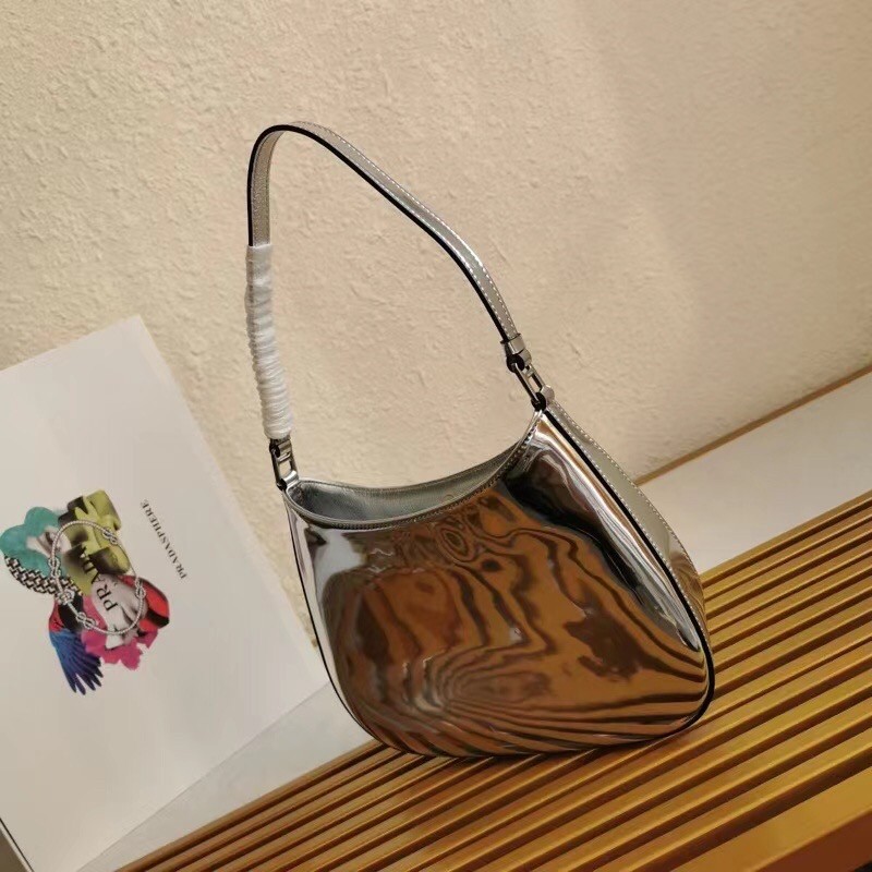 Pra*a cleo small shoulder bag in silver brushed leather