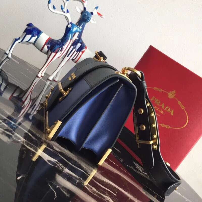 Pra*a cahier shoulder bag in blue/black leather