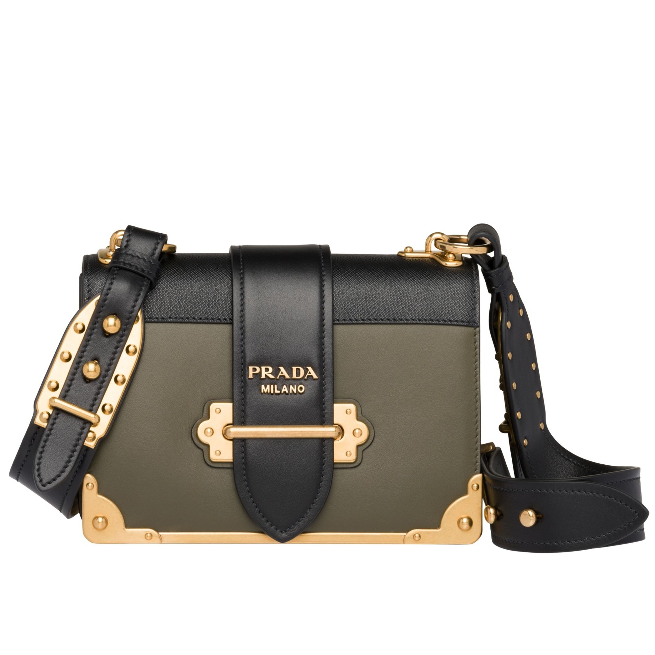 Pra*a cahier shoulder bag in green/black leather