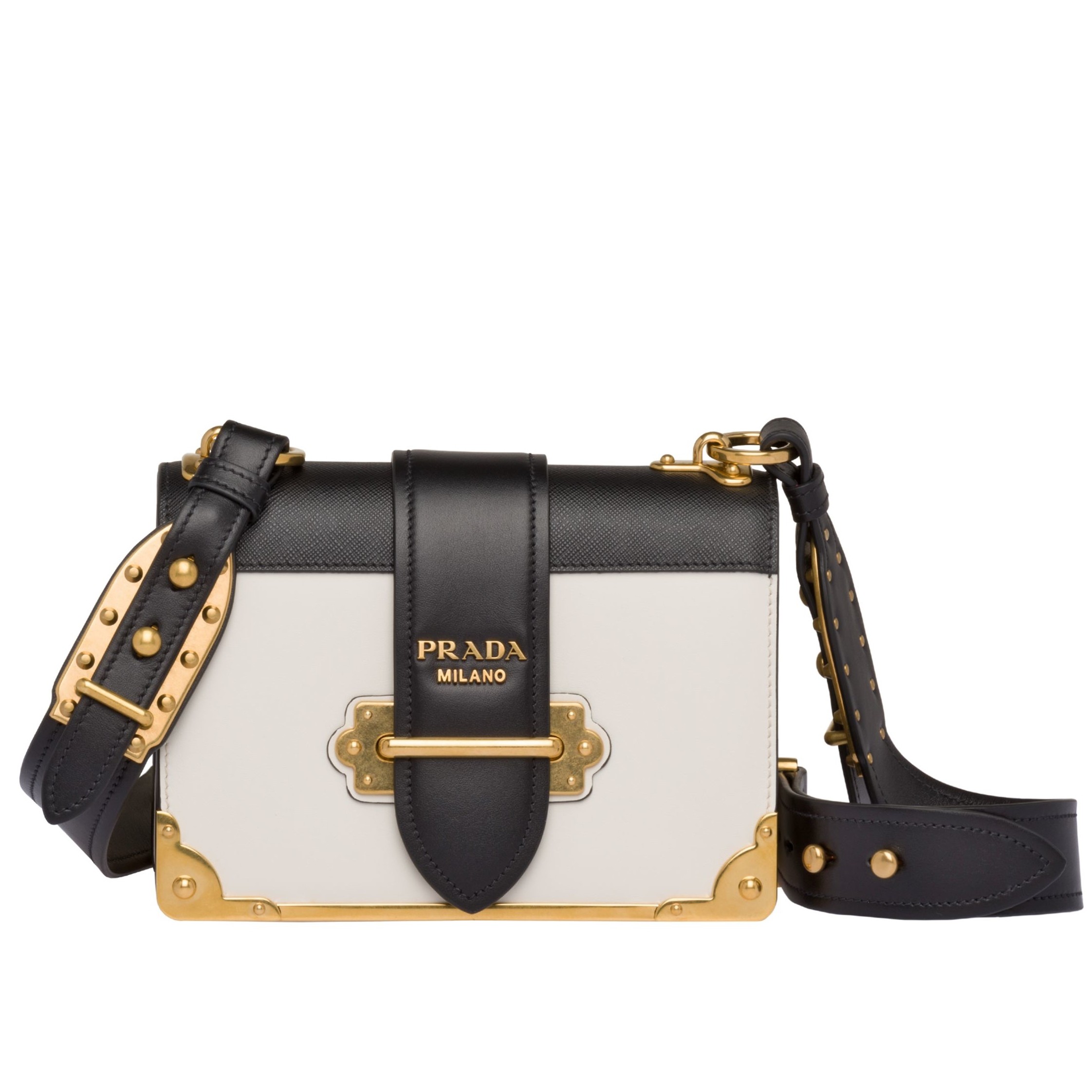 Pra*a cahier shoulder bag in white/black leather