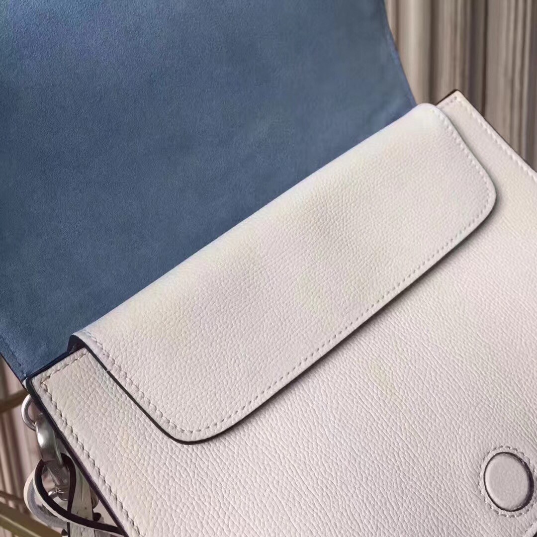 Pra*a etiquette bag in white calfskin with metal stud trim