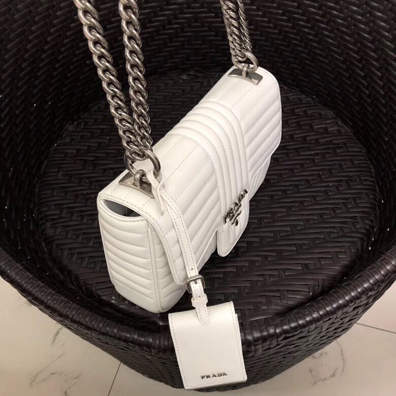 Pra*a medium diagramme flap bag in ivory calfskin