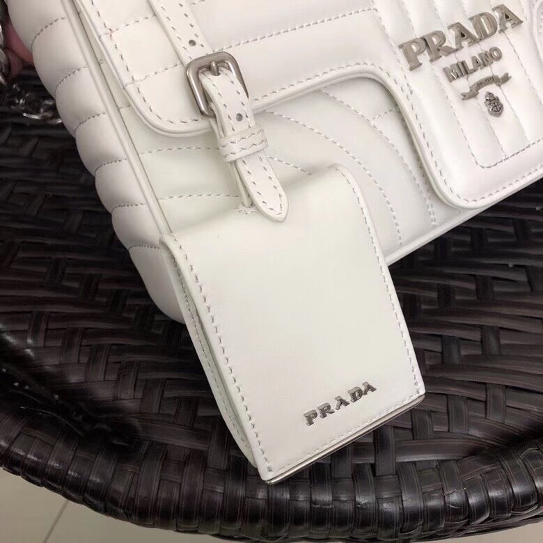 Pra*a medium diagramme flap bag in ivory calfskin