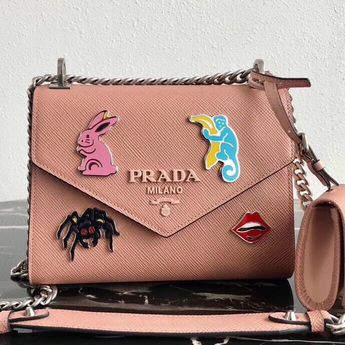 pra*a nude monoCh*0me flap bag with metal appliques