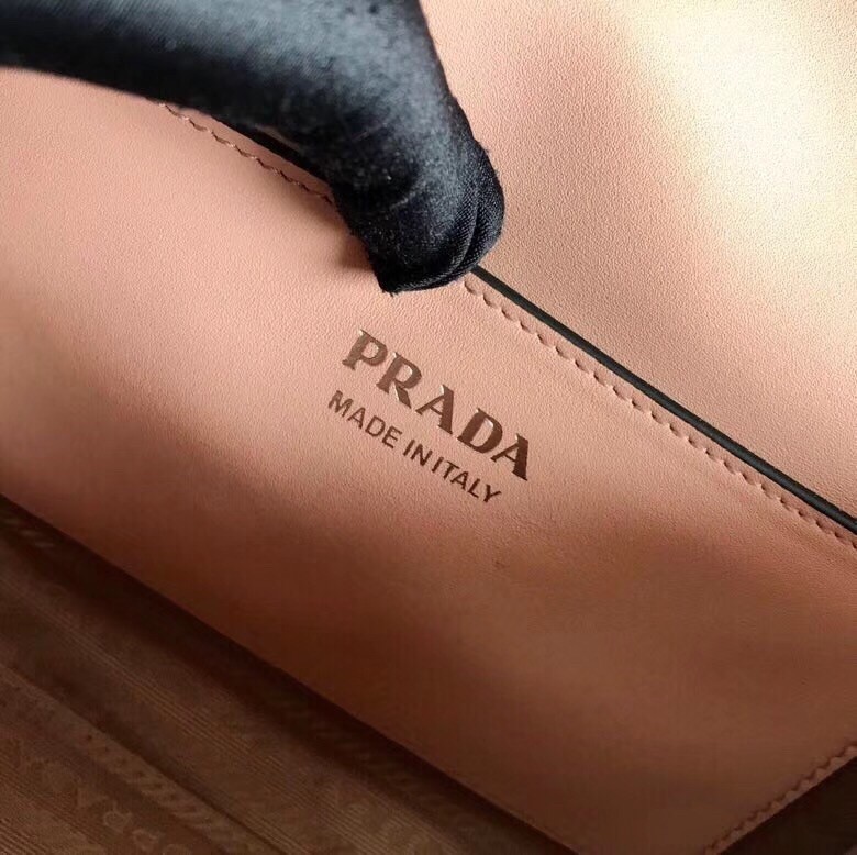 pra*a nude monoCh*0me flap bag with metal appliques