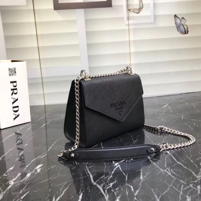 pra*a so black monoCh*0me flap bag