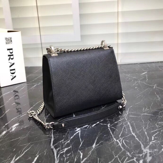 pra*a so black monoCh*0me flap bag