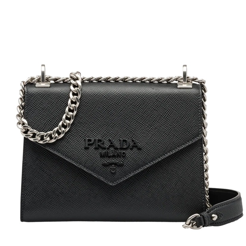 pra*a so black monoCh*0me flap bag
